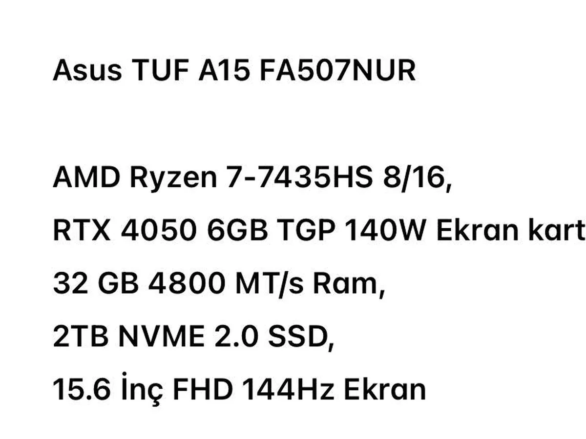 Asus TUF A15 / 6GB 4050 / 32GB DDR5 / Ryzen 7-7345HS / 2TB